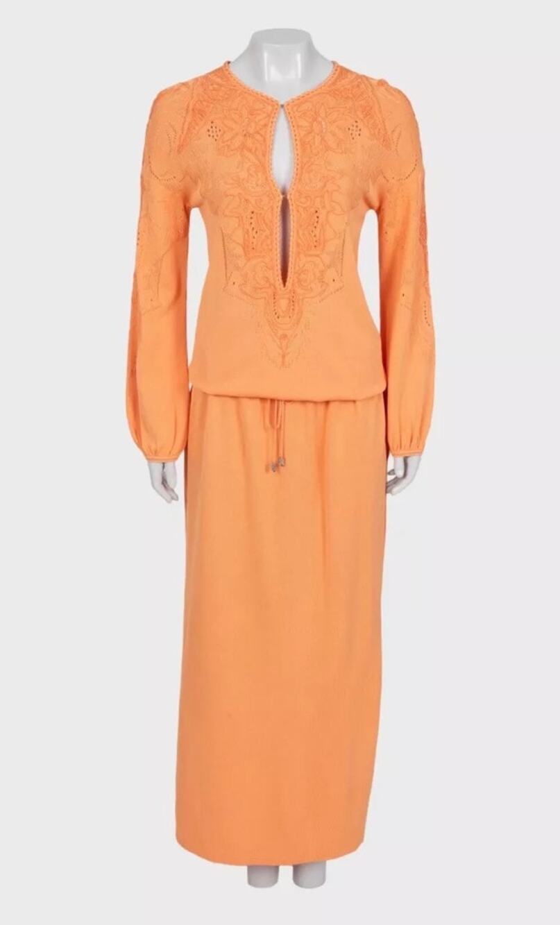 Roberto Cavalli Orange Perforated Maxi Dress EU 38/M